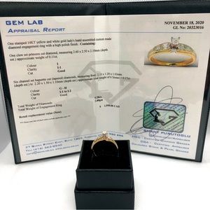 Elegant 1/1 Stamped 14kt yellow and white gold custom diamond engagement ring.